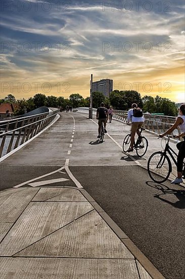 Pedestrians and cyclists on bridge over Inner Harbour, Lille Langebro cycle bridge