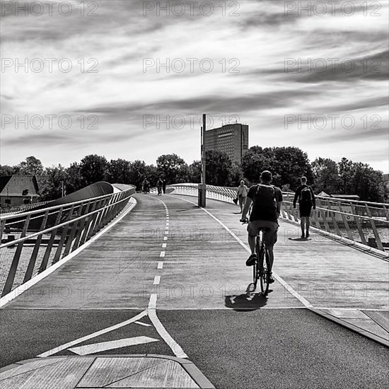 Pedestrians and cyclists on bridge over Inner Harbour, Lille Langebro cycle bridge