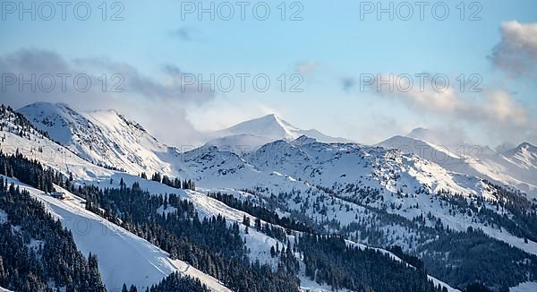 View of the Grossvenediger, Alps in winter with snow-covered mountains