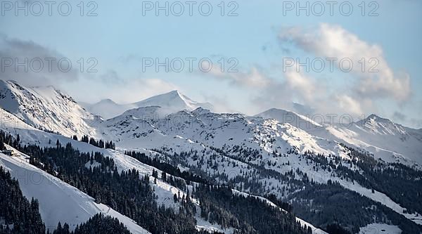 View of the Grossvenediger, Alps in winter with snow-covered mountains