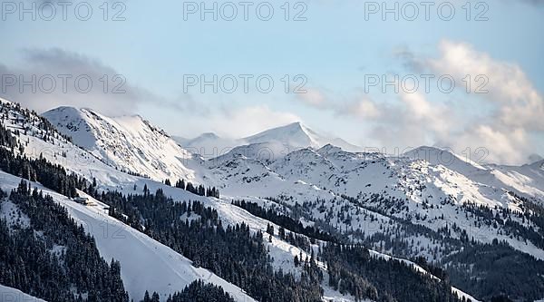 View of the Grossvenediger, Alps in winter with snow-covered mountains