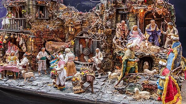 Typical Neapolitan Christmas cot at a stall in the cot alley Via San Gregorio Armeno in the old town, Naples