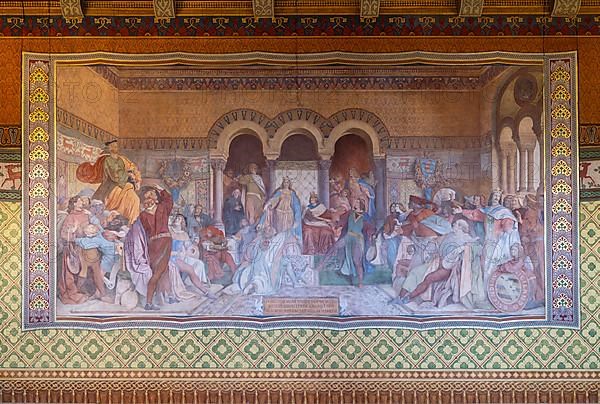 Singer's War Fresco by Moritz von Schwind in the Singers' Hall at Wartburg Castle, Eisenach