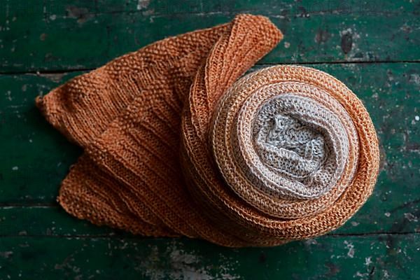 Handwork, knitted wool blanket for a baby