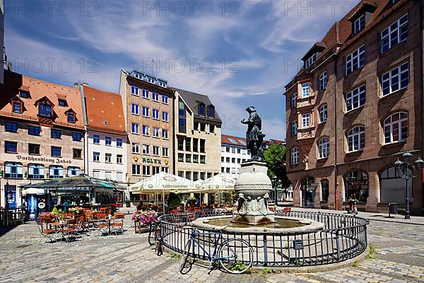 Peter Henlein Fountain with statue of the Nuremberg inventor of the pocket watch, bronze statue after Max Meissner