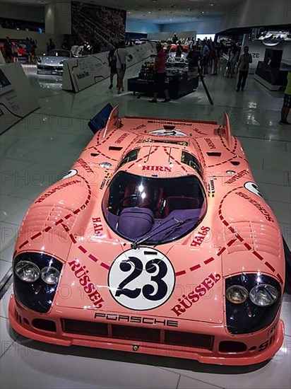 Historic racing car Porsche 917 Coupe from 1971 No. 23 with nickname Sau, Porsche Museum