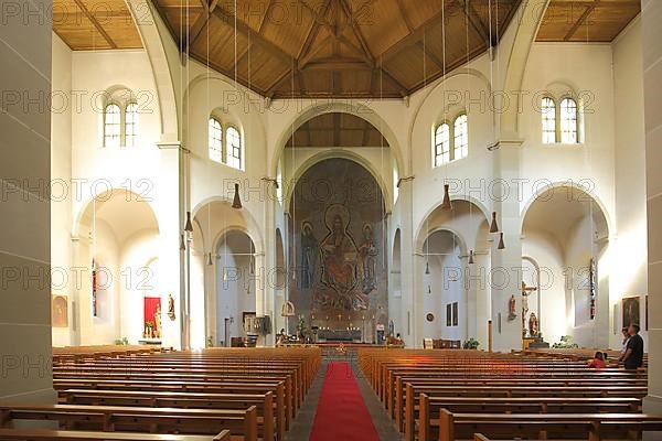 Interior view of the neo-Romanesque St. John the Baptist Church in Todtnau, Southern Black Forest