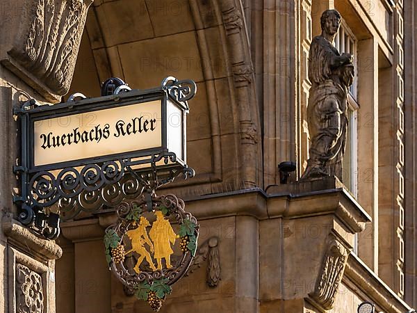 Inn sign Auerbachs Keller at the entrance of the Maedlerpassage, nose sign