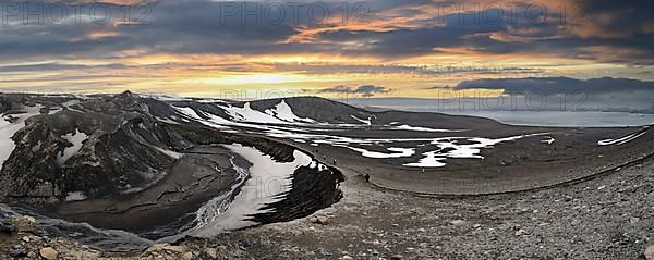 Deception Island Caldera Bay Telephone Bay with Cruise Ship Panorama Antarctica