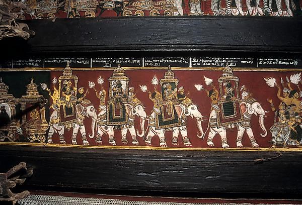 18th century Ramayana epic murals fresco painting on Bodi Zamin palace walls in Bodinayakanur
