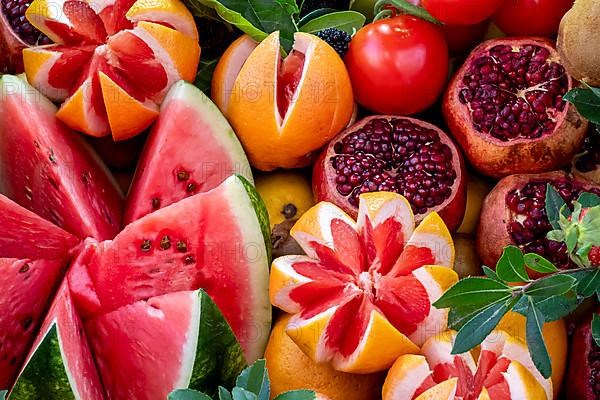 Served fresh fruits on bench