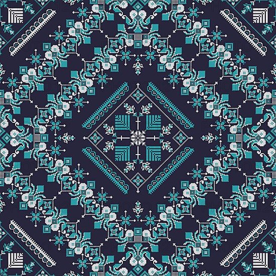 Decorative repeating pattern inspired by traditional Russian embroidery