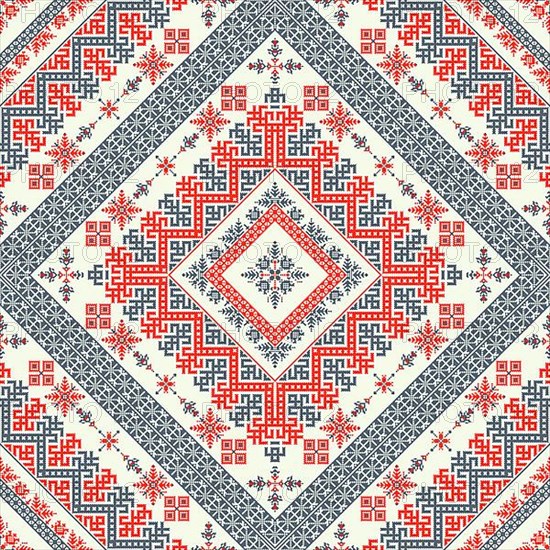 Decorative repeating pattern inspired by traditional Russian embroidery