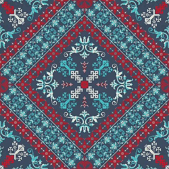 Decorative repeating pattern inspired by traditional Russian embroidery
