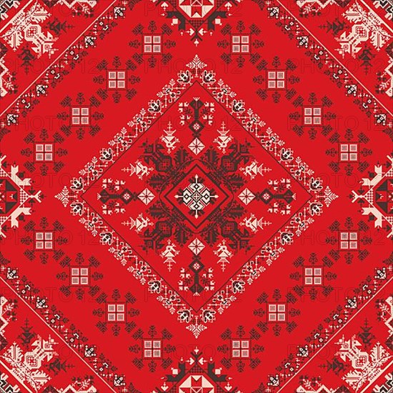 Decorative repeating pattern inspired by traditional Russian embroidery
