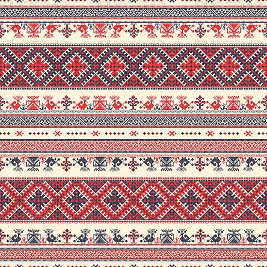 Decorative repeating pattern inspired by traditional Russian embroidery