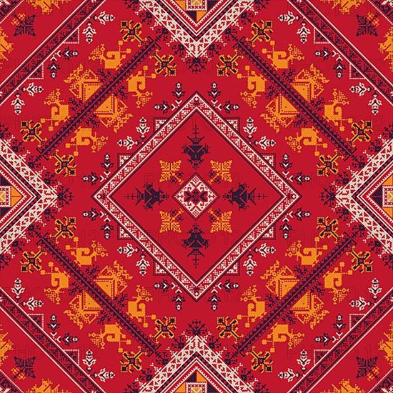 Decorative repeating pattern inspired by traditional Russian embroidery