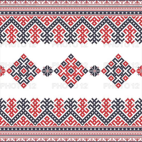 Decorative repeating pattern inspired by traditional Russian embroidery