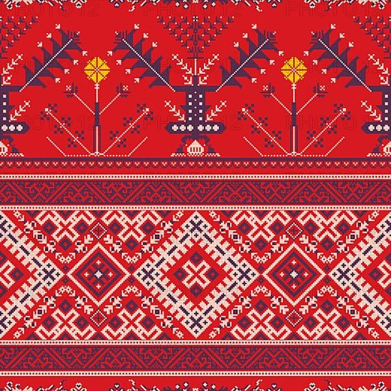 Decorative repeating pattern inspired by traditional Russian embroidery