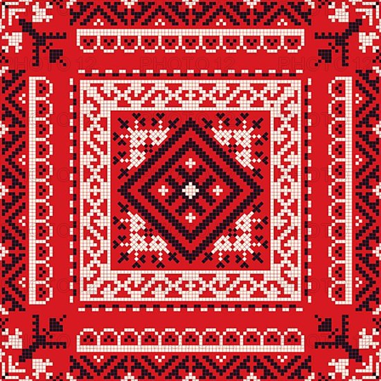Decorative repeating pattern inspired by traditional Russian embroidery
