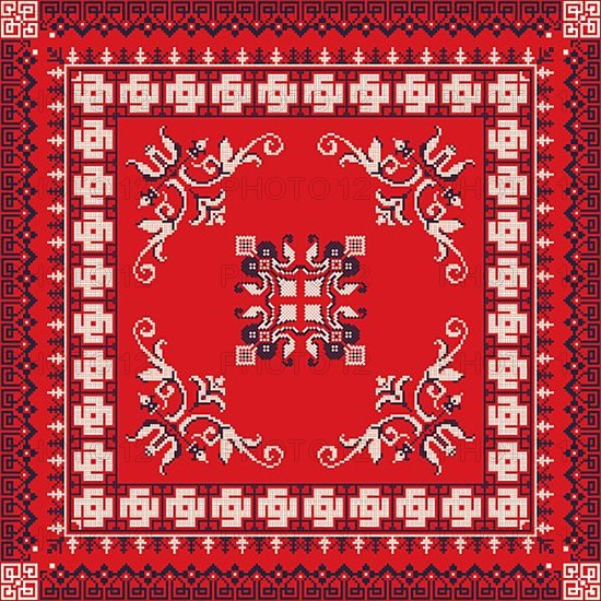 Decorative repeating pattern inspired by traditional Russian embroidery