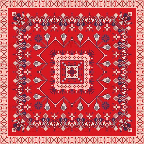 Decorative repeating pattern inspired by traditional Russian embroidery