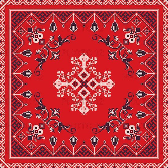 Decorative repeating pattern inspired by traditional Russian embroidery