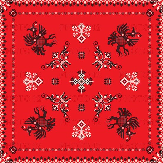 Decorative repeating pattern inspired by traditional Russian embroidery