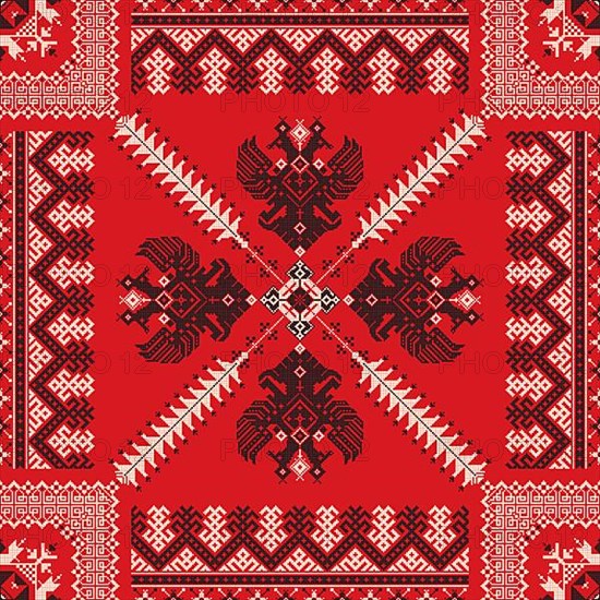 Decorative repeating pattern inspired by traditional Russian embroidery