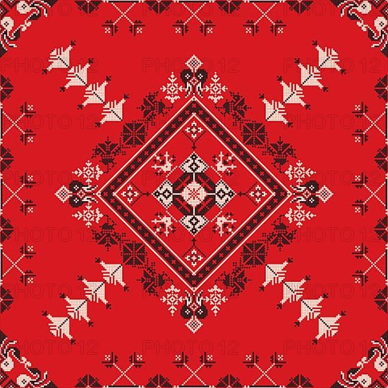 Decorative repeating pattern inspired by traditional Russian embroidery