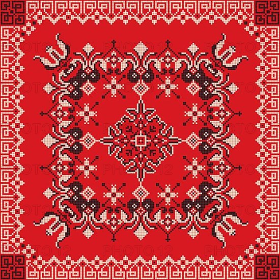 Decorative repeating pattern inspired by traditional Russian embroidery