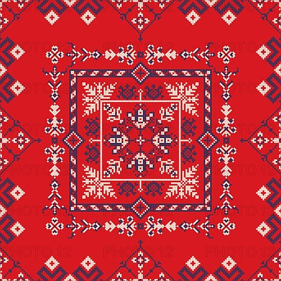Decorative repeating pattern inspired by traditional Russian embroidery