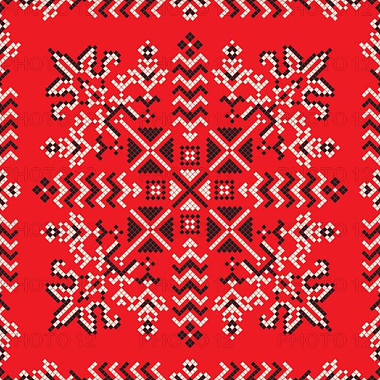 Decorative repeating pattern inspired by traditional Russian embroidery