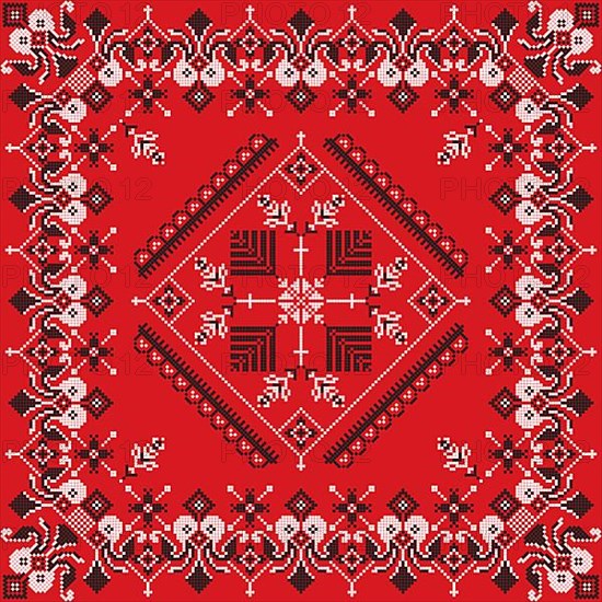 Decorative repeating pattern inspired by traditional Russian embroidery