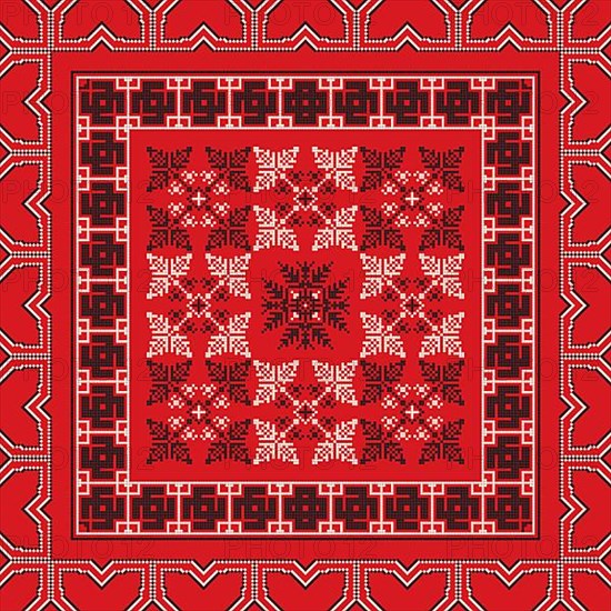 Decorative repeating pattern inspired by traditional Russian embroidery