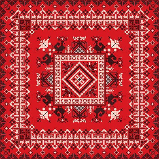 Decorative repeating pattern inspired by traditional Russian embroidery