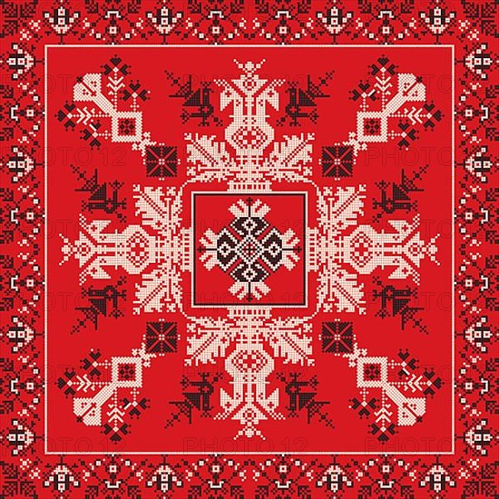 Decorative repeating pattern inspired by traditional Russian embroidery