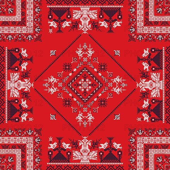 Decorative repeating pattern inspired by traditional Russian embroidery