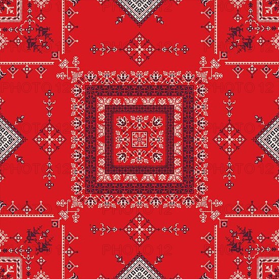 Decorative repeating pattern inspired by traditional Russian embroidery