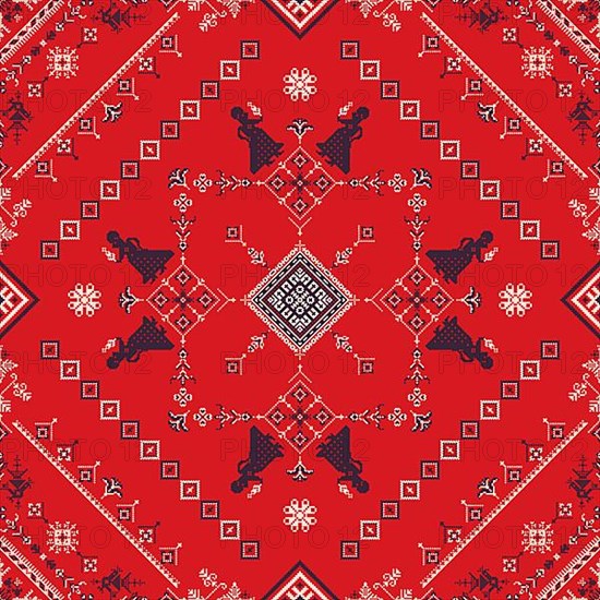 Decorative repeating pattern inspired by traditional Russian embroidery