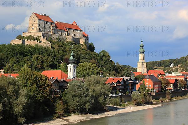 Panorama of the old town with the Salzach river and castle