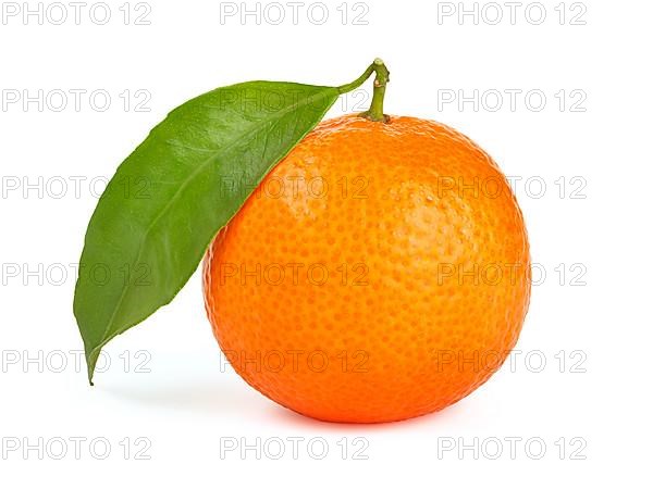 Orange tangerine with leaf isolated on white background