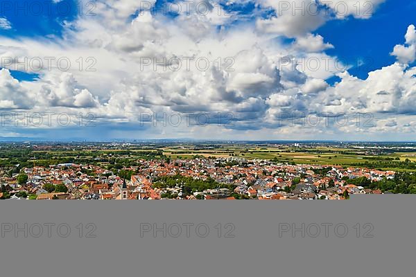 Small old city called Schriesheim viewed from Odenwald forest in Germany