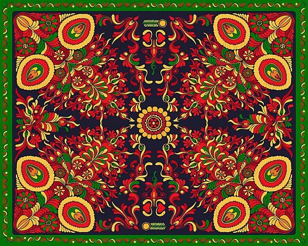 Vector floral rectangular composition for rug