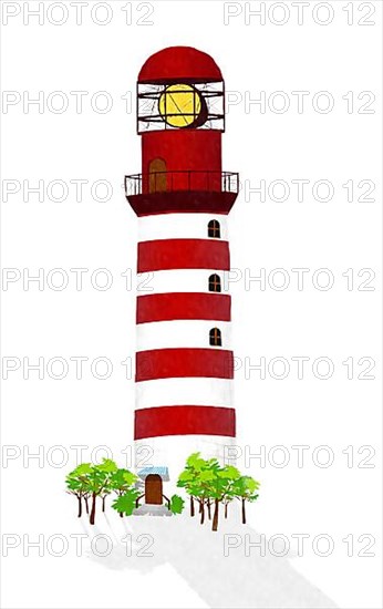 Watecor style drawing of a lighthouse over white background