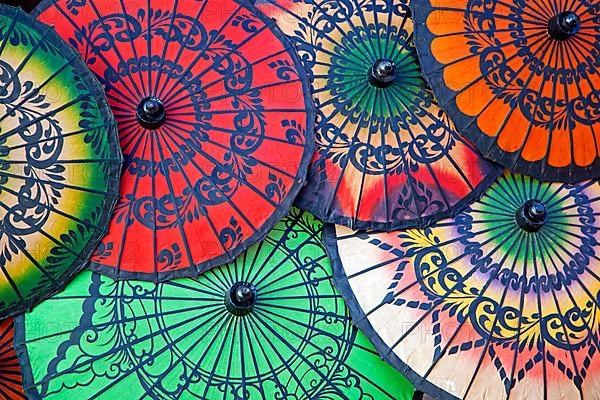 Asian colourful opened oil paper parasols