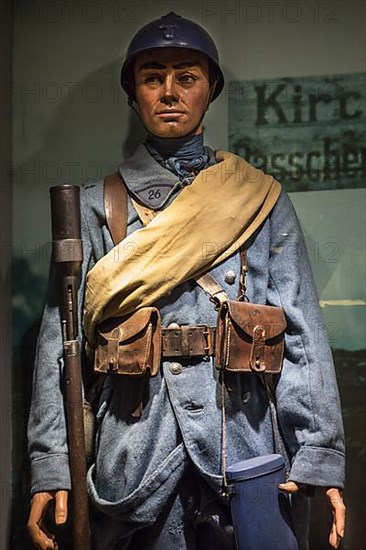 French uniform of a soldier of the First World War in the Memorial Museum Passchendaele 1917 in Zonnebeke