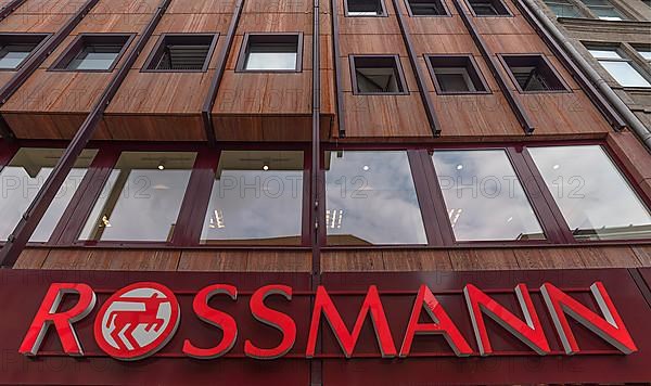 Lettering of the drugstore Rossmann above a branch shop