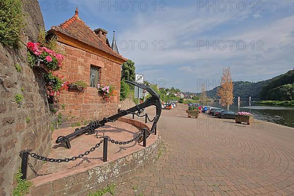 Historic ferry house with stick anchor in Neckarsteinach