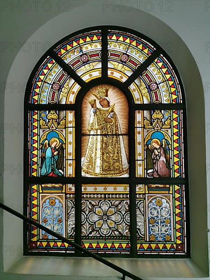 Glass painting with the Mother of God